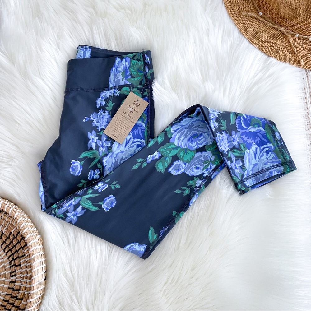 Albion Fit Antiqua Flora Leggings Blue Navy Green Full Length